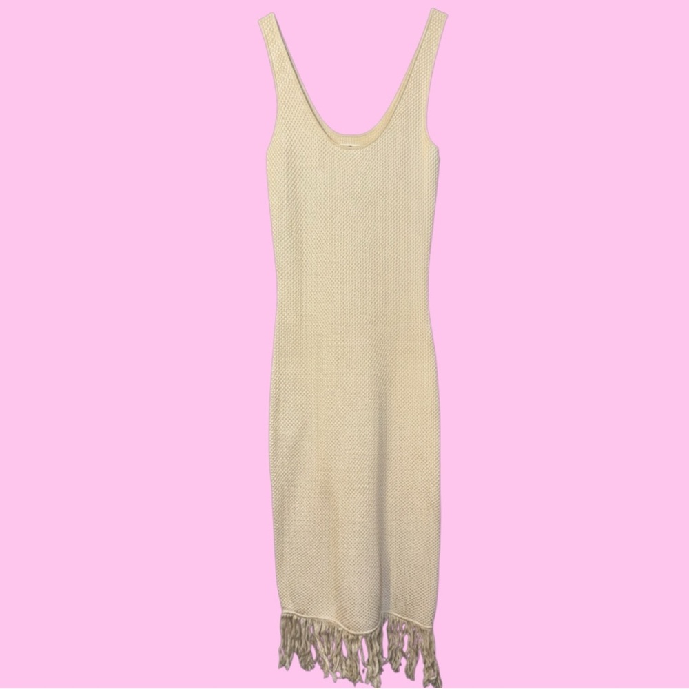 Future Colective Cream Midi Dress with Fringe